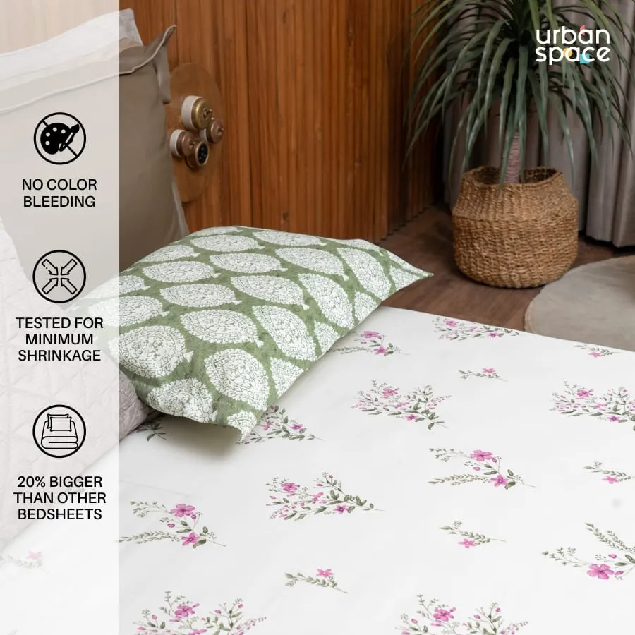 220 TC 100% Cotton printed bedsheet - Valley Pink
