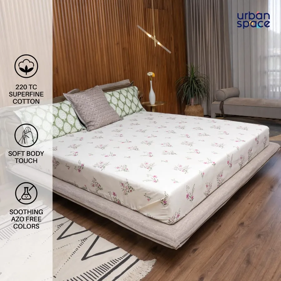 220 TC 100% Cotton printed bedsheet - Valley Pink