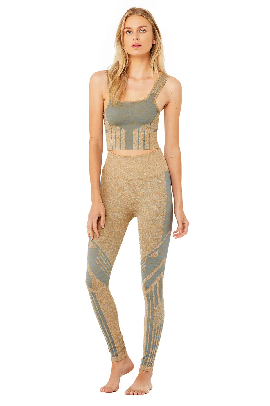 7/8 High-Waist Seamless Tempo Legging - Caramel Heather/Blue Haze Heather