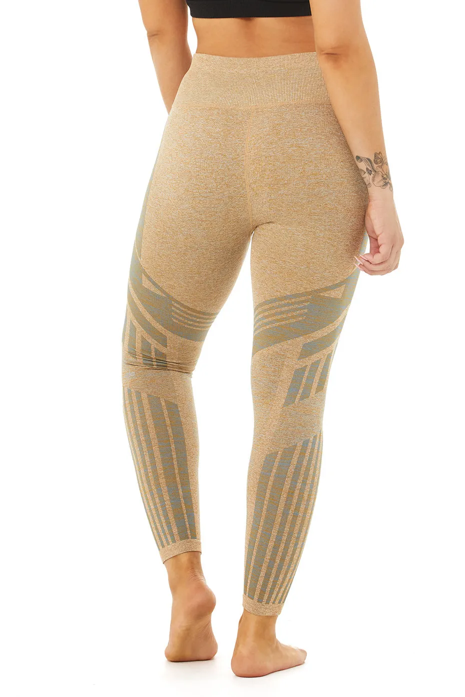 7/8 High-Waist Seamless Tempo Legging - Caramel Heather/Blue Haze Heather