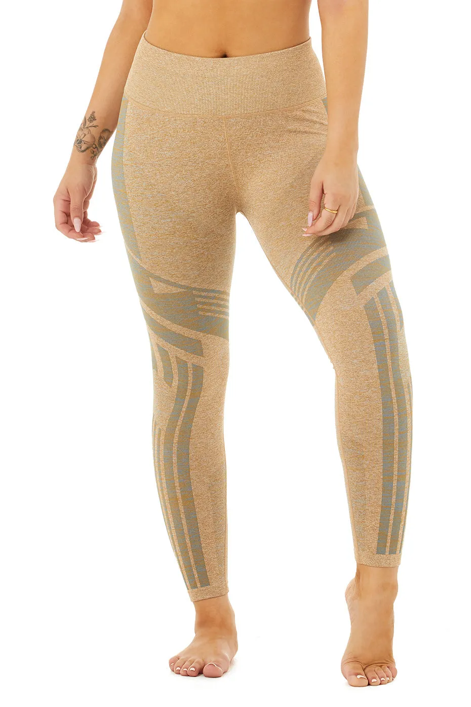 7/8 High-Waist Seamless Tempo Legging - Caramel Heather/Blue Haze Heather