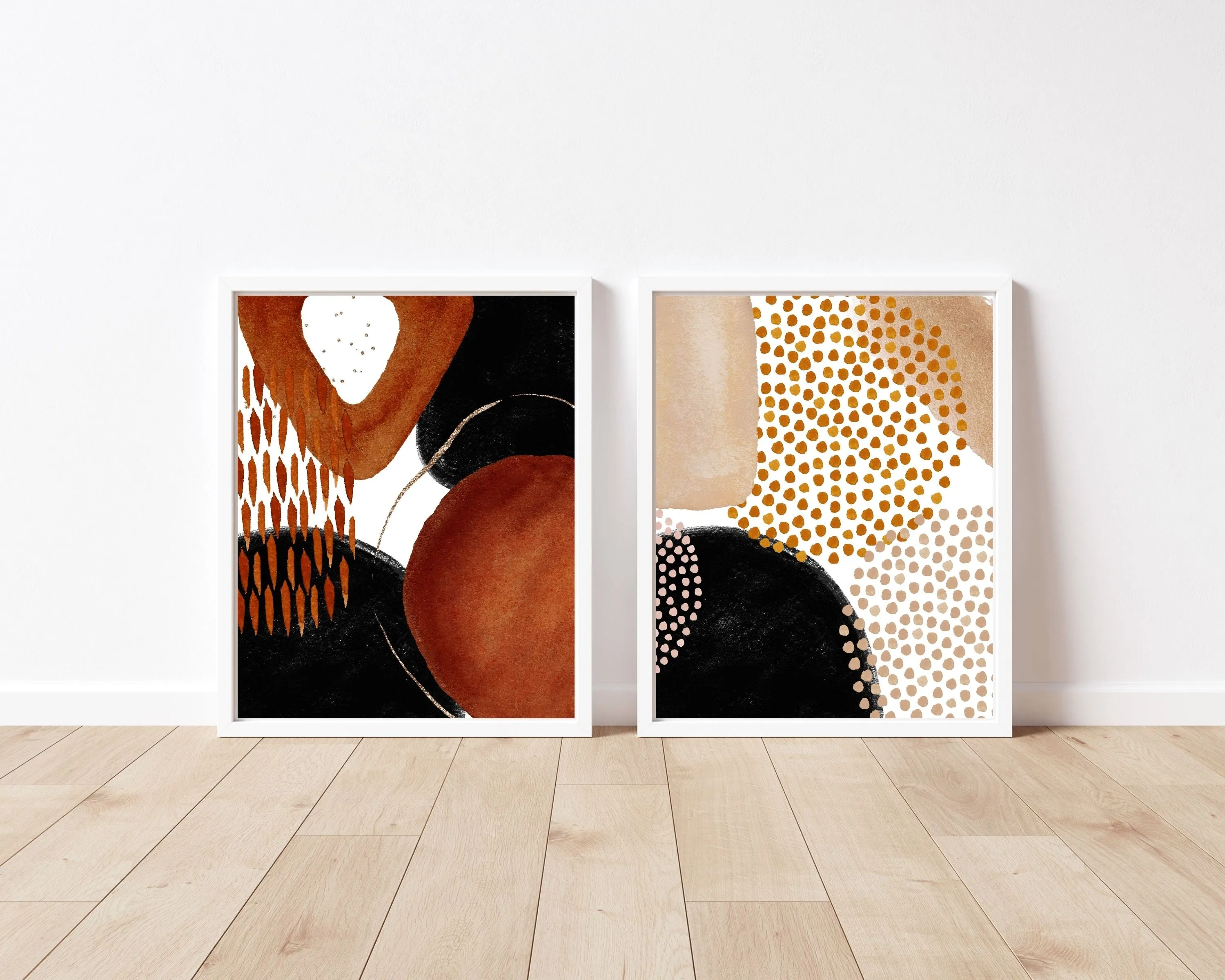 Abstract Boho Art Prints | Burnt Orange Black