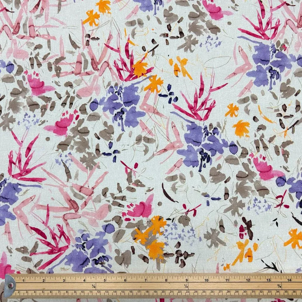 Abstract Painted Garden Linen Viscose Fabric
