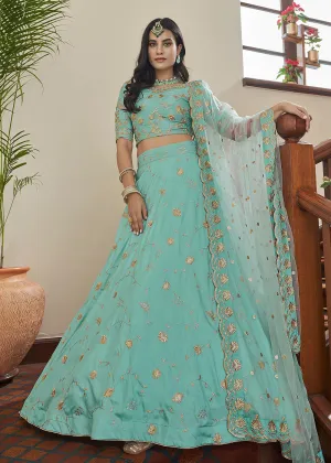 Adorning Art Silk Sky Blue Wedding Lehenga Choli