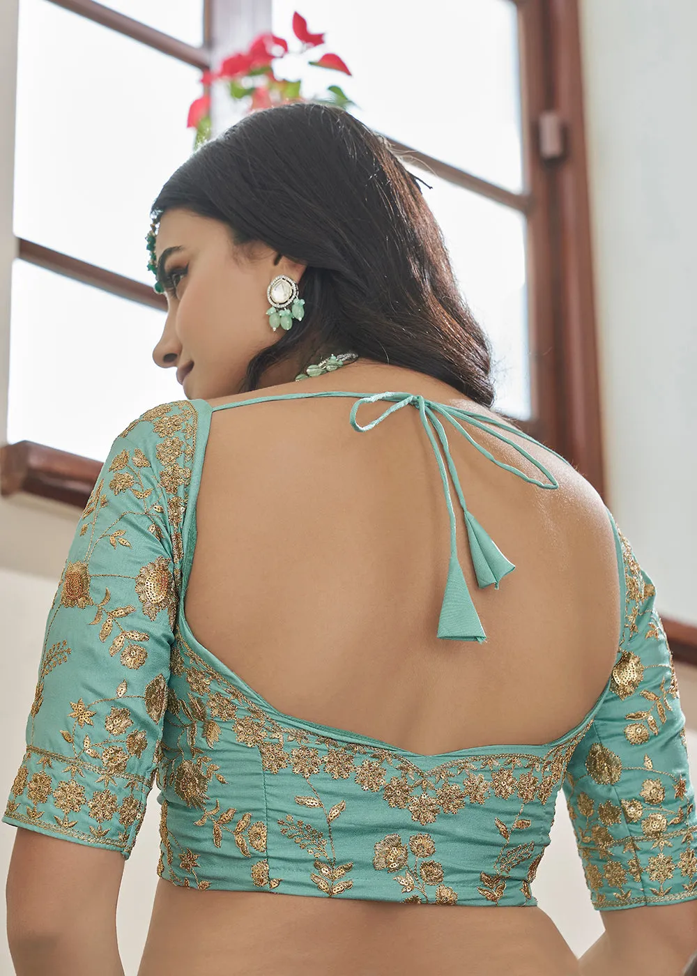 Adorning Art Silk Sky Blue Wedding Lehenga Choli