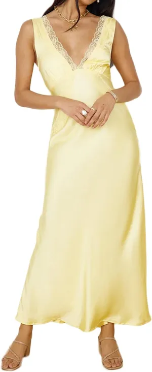 BAGONE Summer Satin Lace V Neck Backless Wedding Guest Maxi Dresses for Women Elegant Sleeveless Open Back Cocktail Dress
