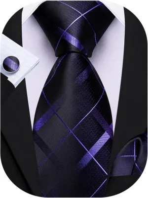 Barry.Wang Mens Tie Set Plaid Check Neckties Formal Business Wedding Luxury Pocket Square Cufflinks