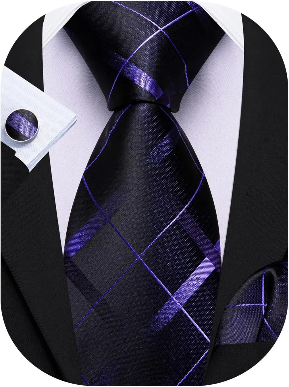 Barry.Wang Mens Tie Set Plaid Check Neckties Formal Business Wedding Luxury Pocket Square Cufflinks