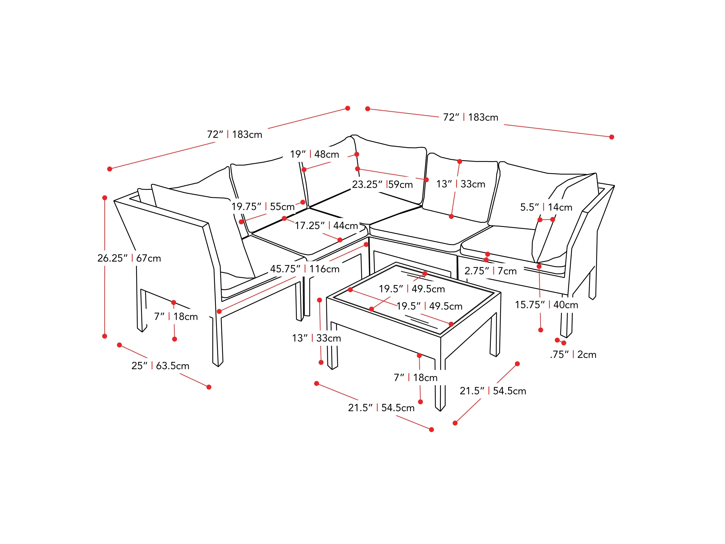 Black and Grey 6pc Patio Sectional Set