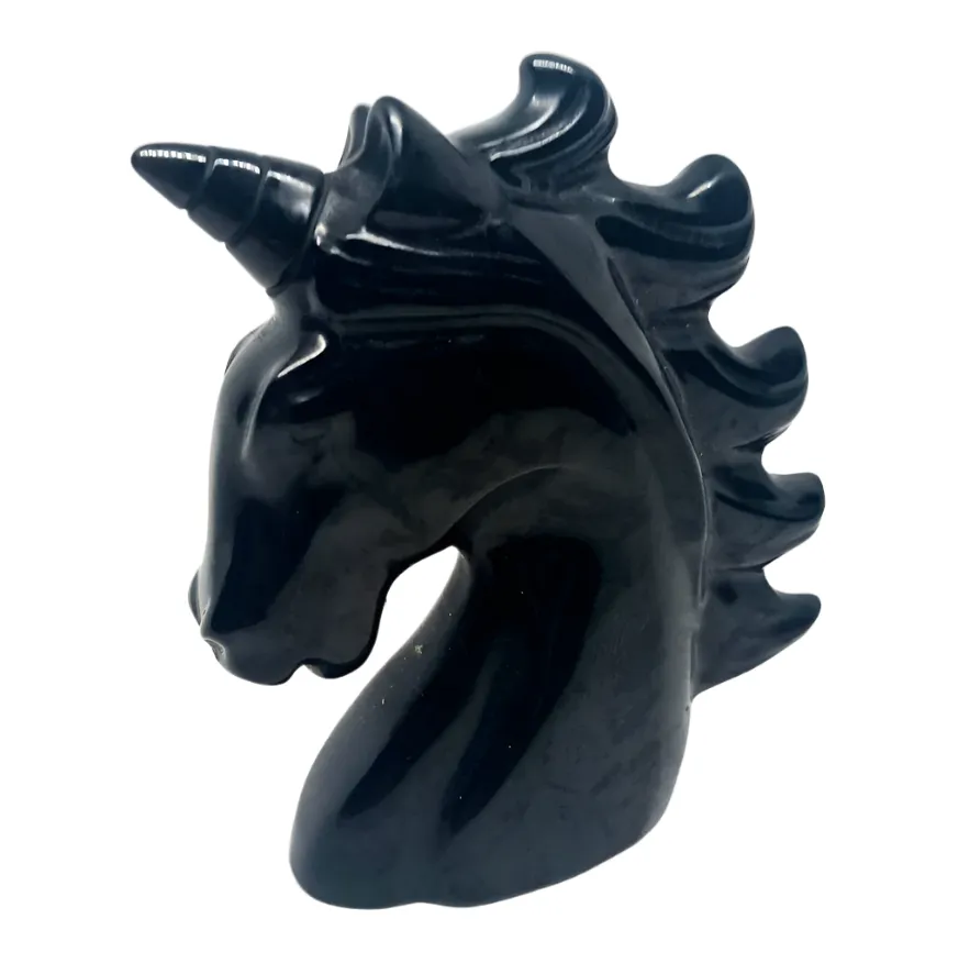 Black Obsidian Crystal Unicorn Carving