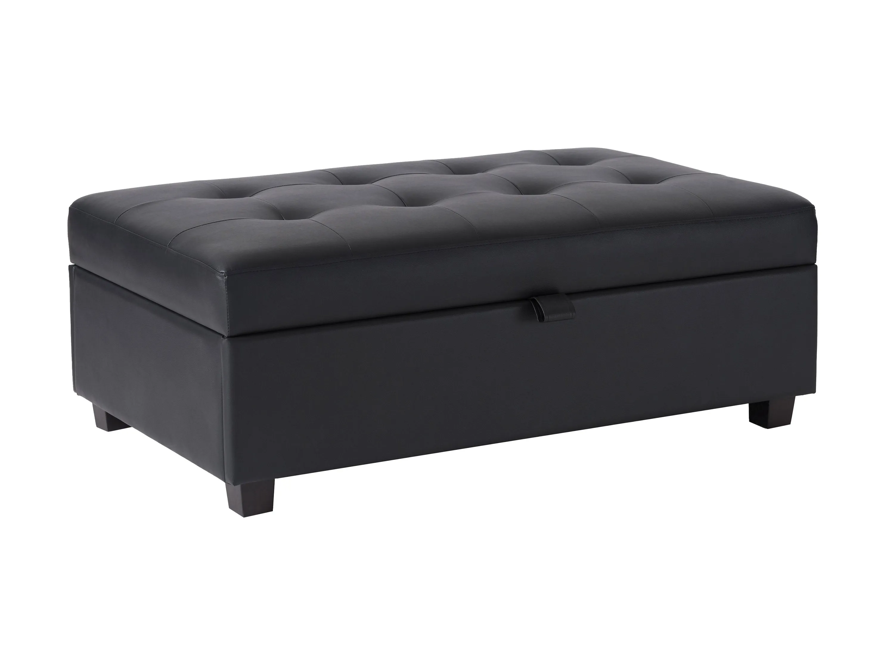 Black Vegan Leather Storage Ottoman