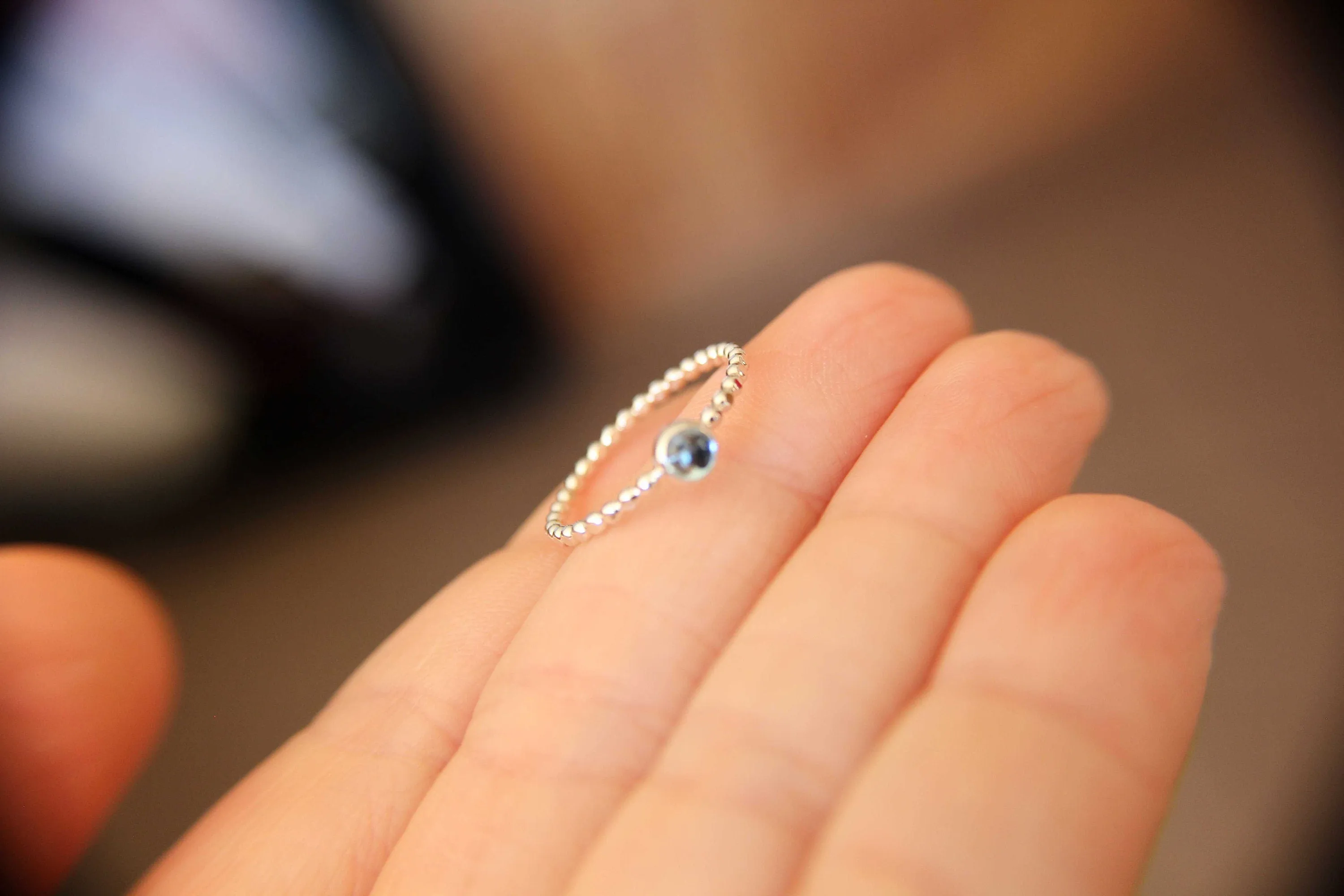 Blue Topaz Stacking Ring, Blue Topaz Ring, Beaded Ring, December Birthstone, Swiss Blue Topaz, Gemstone Stacking Ring, Blue, Topaz, Gift