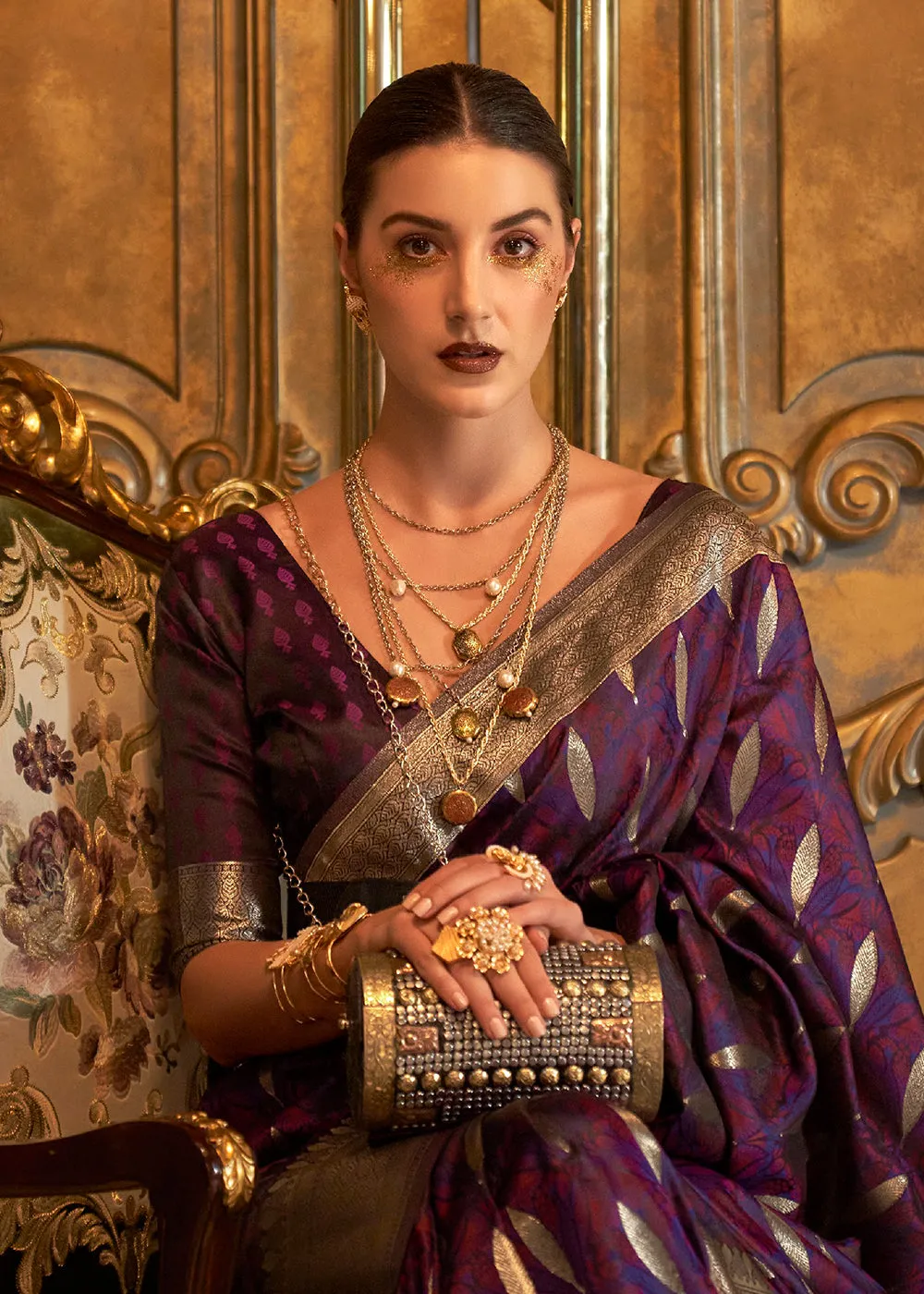 Bollywood Style Pretty Purple Pure Satin Silk Saree