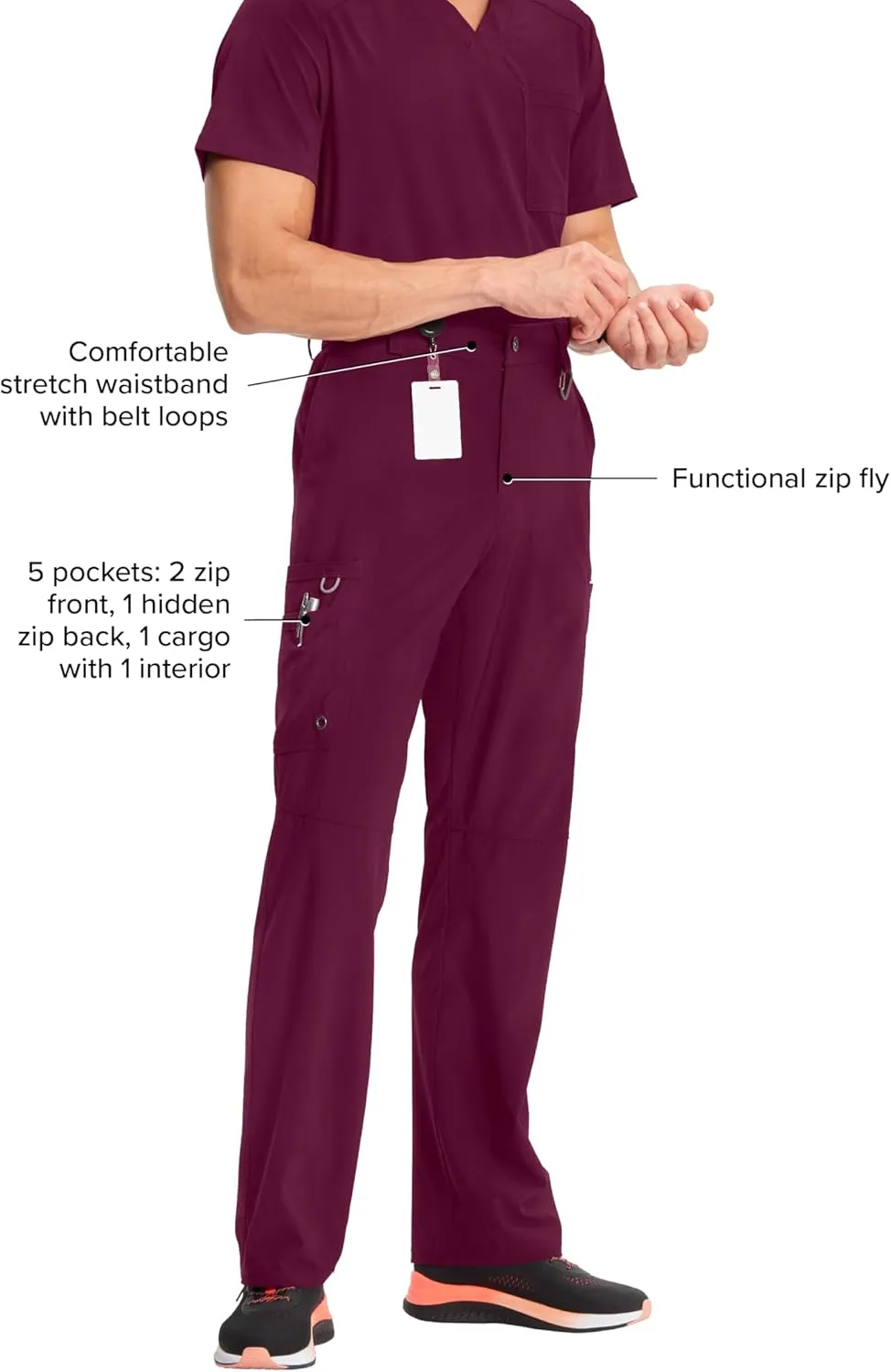 Cherokee Men's Scrub Pants Modern Fit 6 Pockets Tapered Leg with Drawstring CK200A