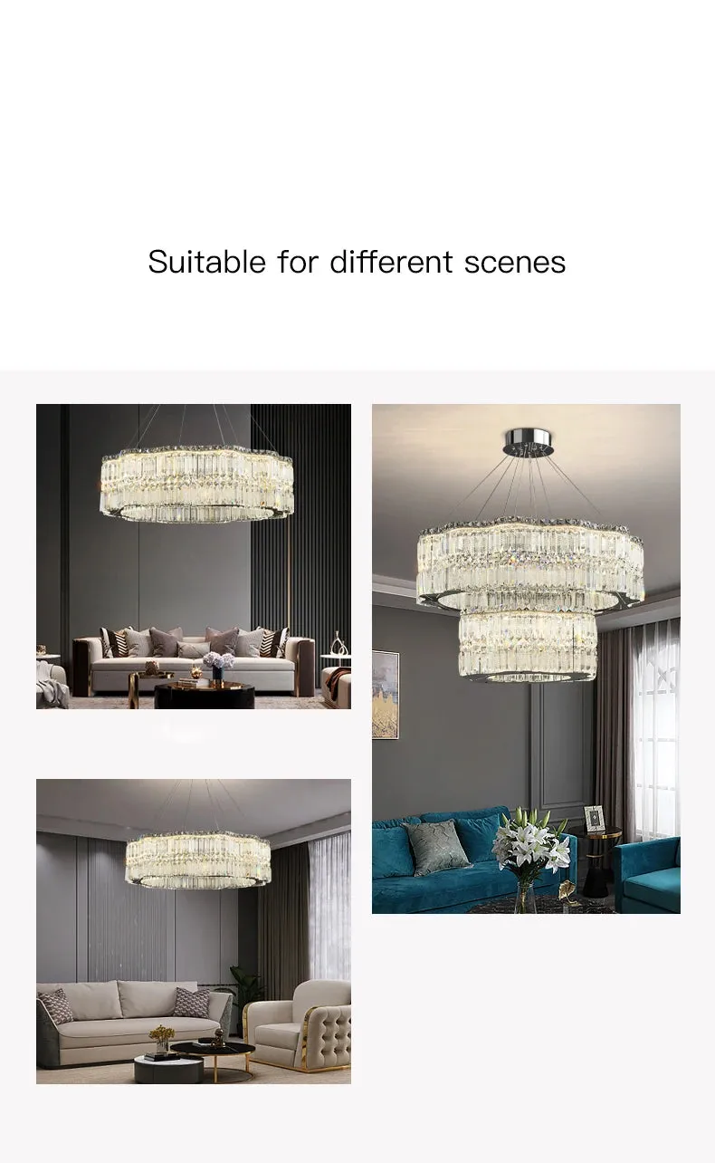 Chungbee Chrome Modern 2 Layers Circle Ring LED Crystal Chandelier