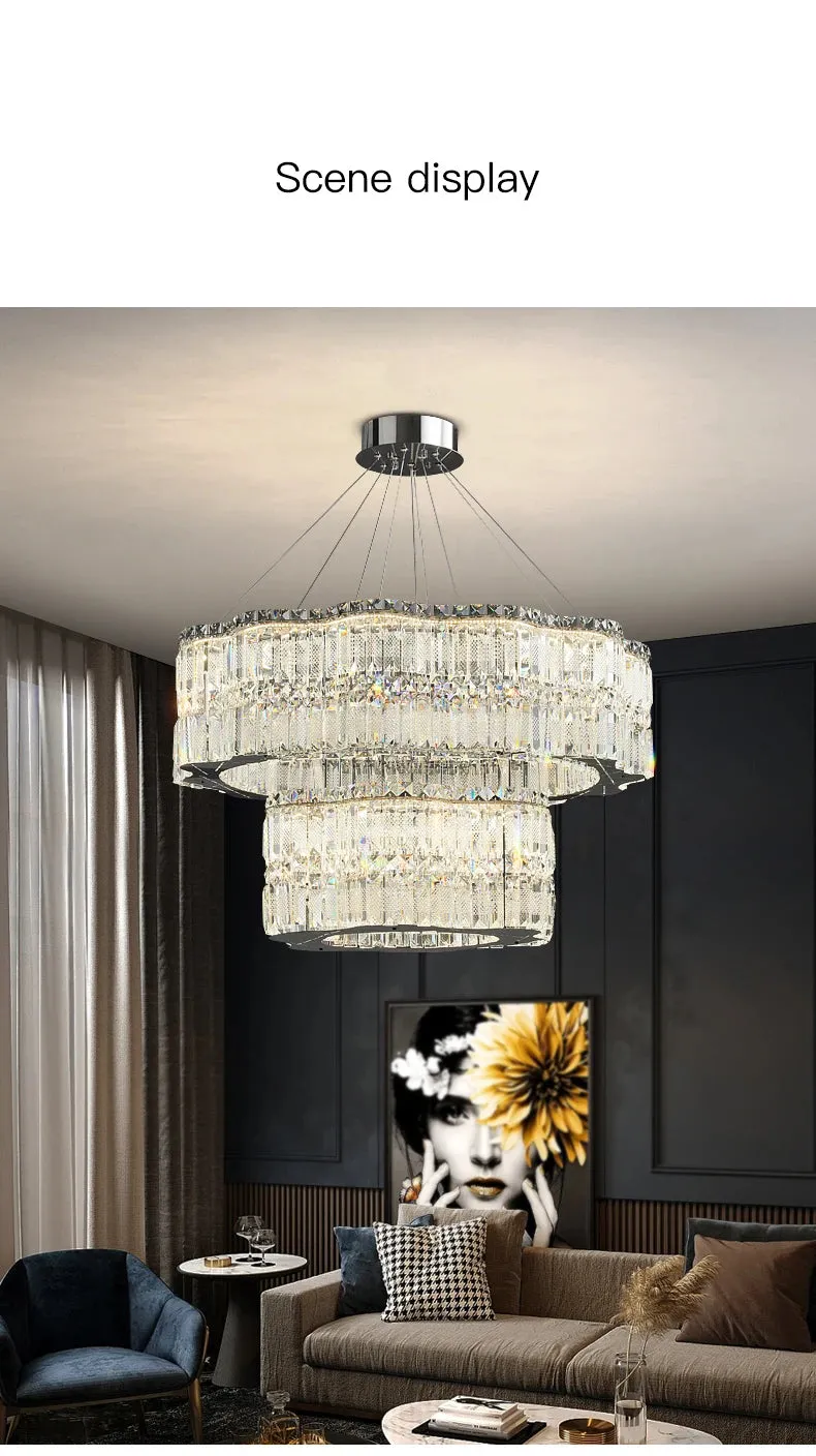 Chungbee Chrome Modern 2 Layers Circle Ring LED Crystal Chandelier