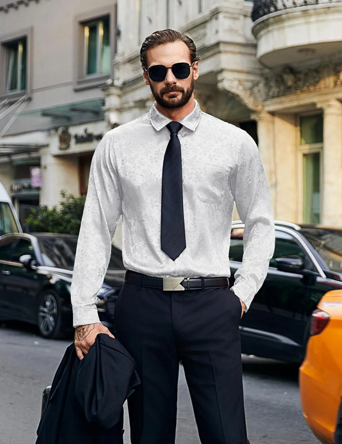 COOFANDY Mens Luxury Satin Dress Shirt Shiny Silk Long Sleeve Button Up Shirts Wedding Shirt Party Prom
