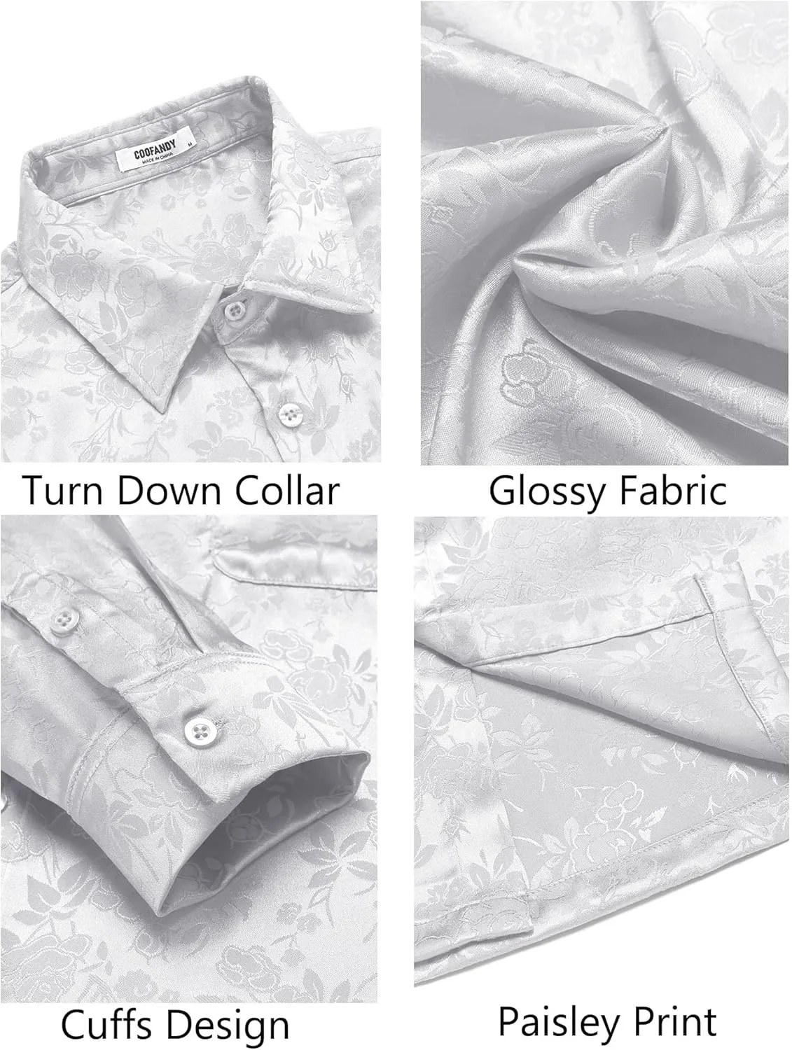 COOFANDY Mens Luxury Satin Dress Shirt Shiny Silk Long Sleeve Button Up Shirts Wedding Shirt Party Prom