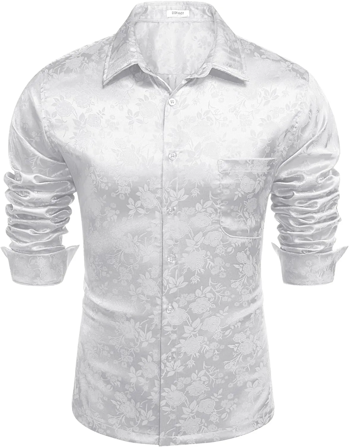 COOFANDY Mens Luxury Satin Dress Shirt Shiny Silk Long Sleeve Button Up Shirts Wedding Shirt Party Prom