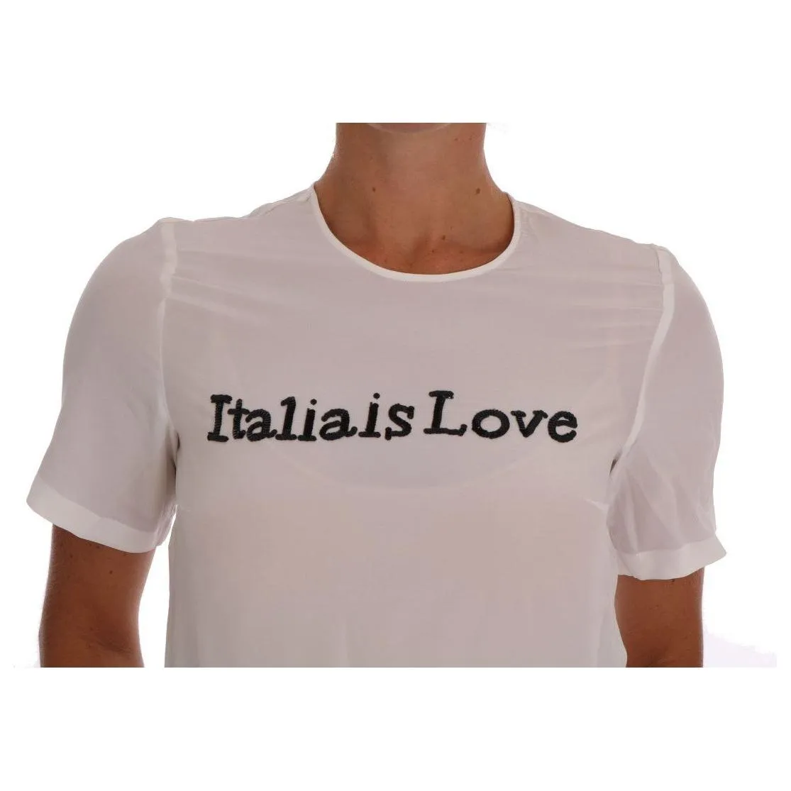 Dolce & Gabbana Silk Sequined 'Italia Is Love' White Blouse