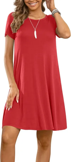 DUSDIMON Women's Summer Casual Tshirt Dresses Short Sleeve Cover ups Beach Loose Dress