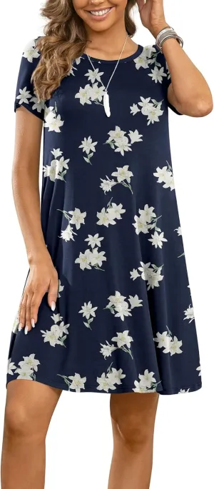 DUSDIMON Women's Summer Casual Tshirt Dresses Short Sleeve Cover ups Beach Loose Dress