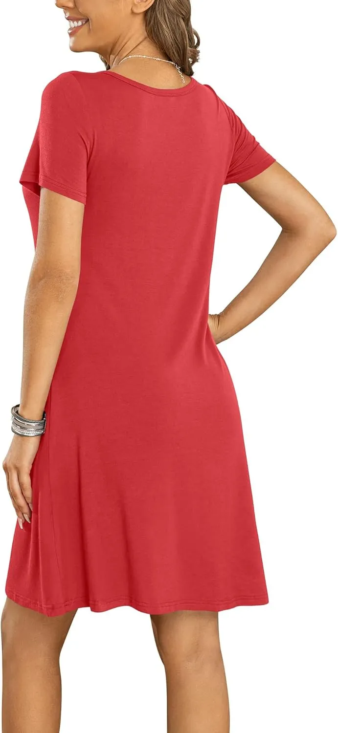 DUSDIMON Women's Summer Casual Tshirt Dresses Short Sleeve Cover ups Beach Loose Dress