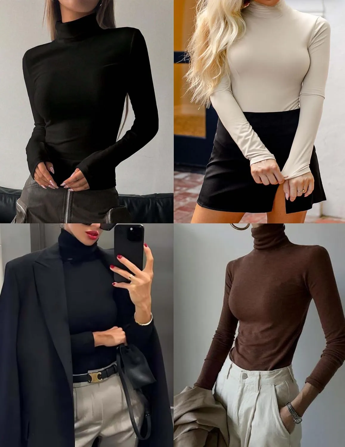 Ekouaer Women's Turtleneck Long Sleeve Shirts Slim Fit Thermal Underwear Tops Lightweight Pullover Tees