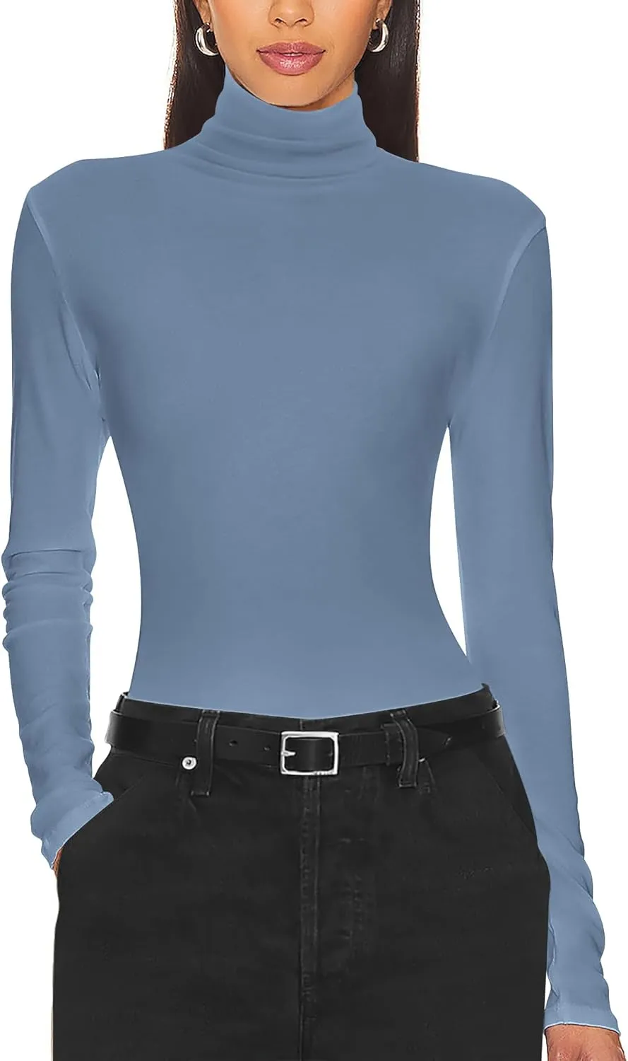 Ekouaer Women's Turtleneck Long Sleeve Shirts Slim Fit Thermal Underwear Tops Lightweight Pullover Tees