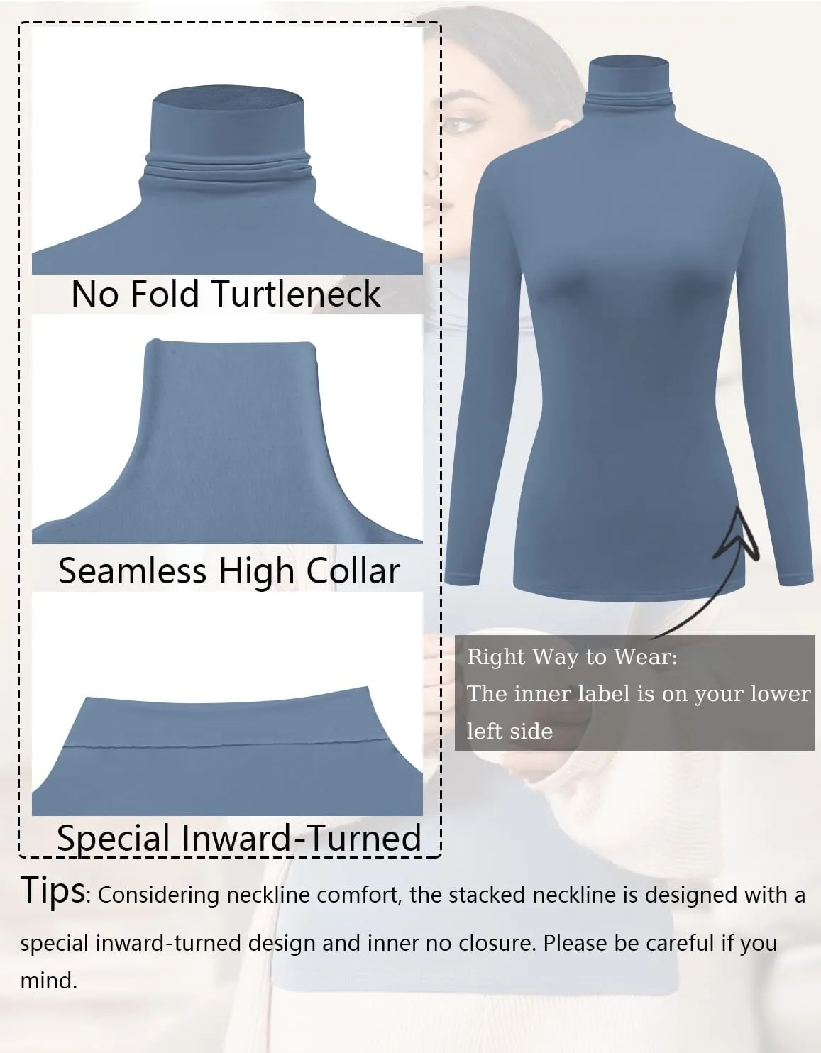 Ekouaer Women's Turtleneck Long Sleeve Shirts Slim Fit Thermal Underwear Tops Lightweight Pullover Tees