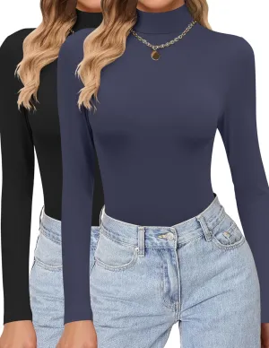 Ekouaer Women's Turtleneck Shirts Long Sleeve Soft Lightweight Fitted Mock Thermal Base Layer Tops