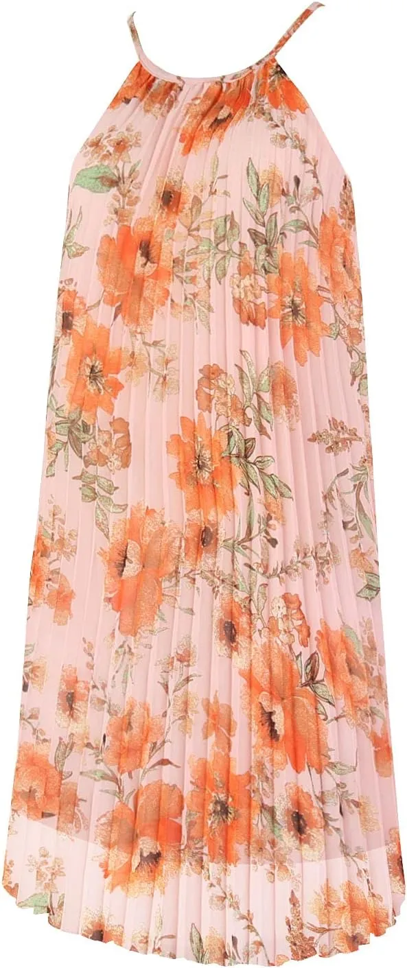 Ellames Women's 2024 Summer Spaghetti Strap Pleated Casual Swing Dress with Belt