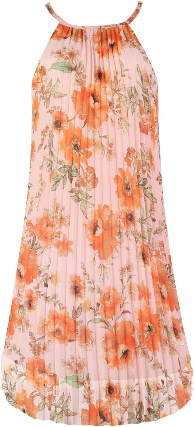 Ellames Women's 2024 Summer Spaghetti Strap Pleated Casual Swing Dress with Belt