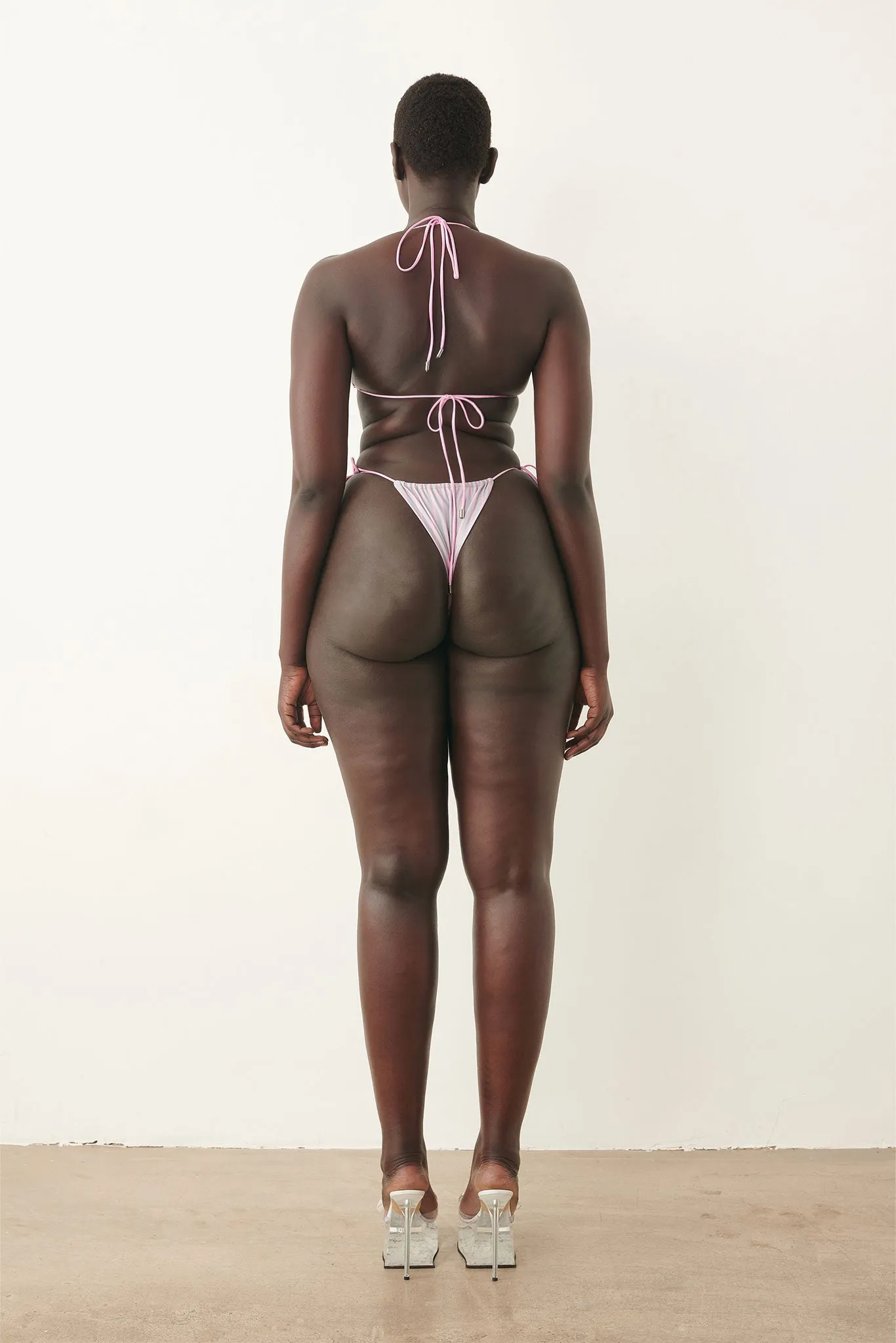 Elle Bikini Top Grey/Pink Pinstripe