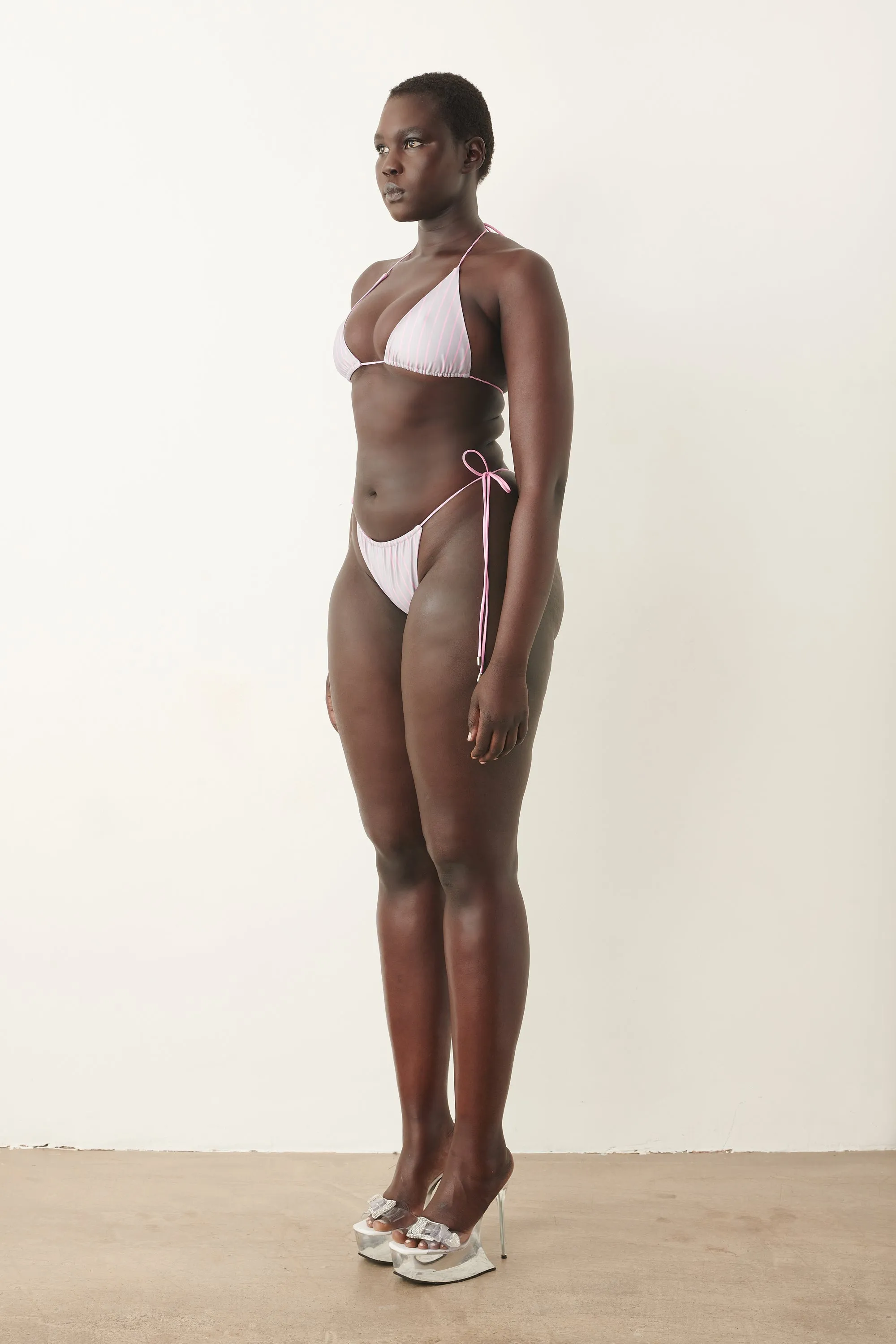 Elle Bikini Top Grey/Pink Pinstripe