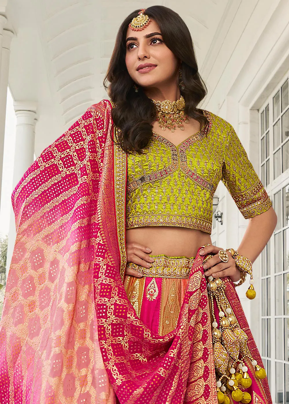 Fabulous Multicolor Heavy Embroidered Silk Bridal Lehenga Choli