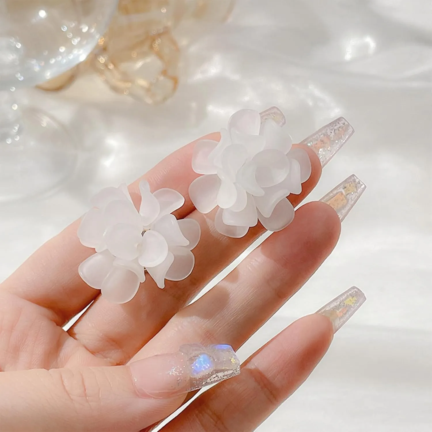 Flower Cluster Earrings for Women White Pink Blossom Design Clip On Flower Earrings Jewelry Gifts
