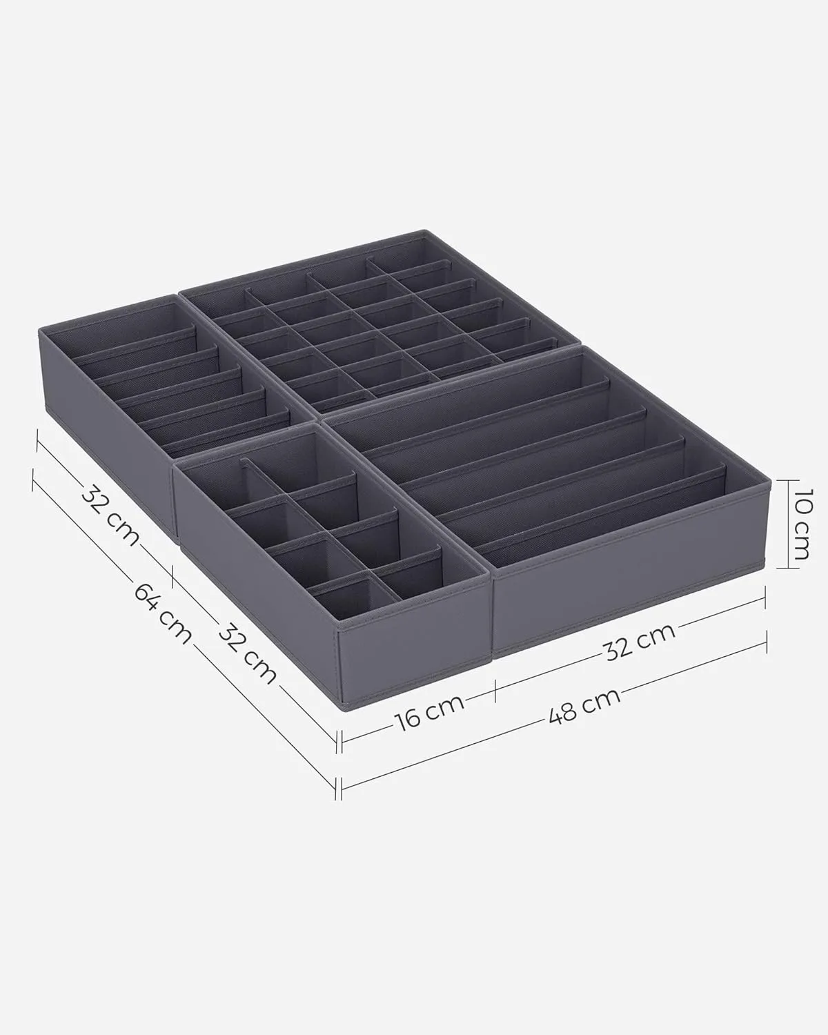 Foldable Fabric Underwear Storage Boxes Set of 8, Grey - SONGMICS