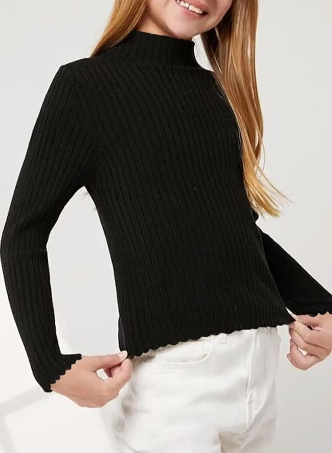 Girls Turtleneck Sweater Kids Casual Long Sleeve Knitted Slim Fit Pullover Tops 7-15 Years