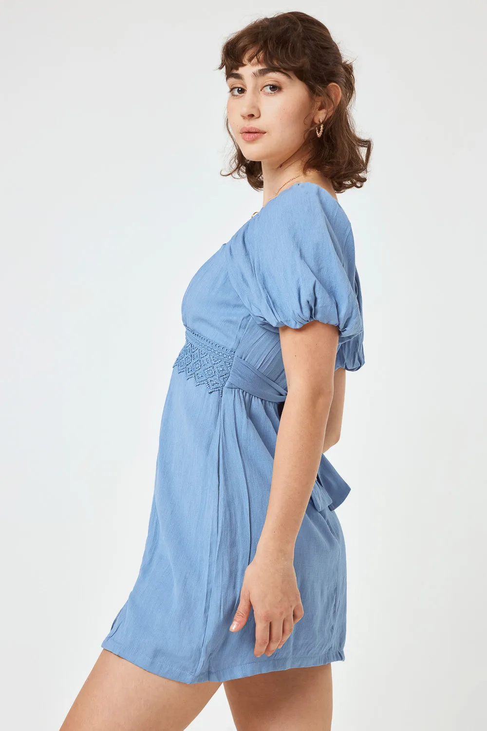 Haze Blue Lace Trim Waist Dress