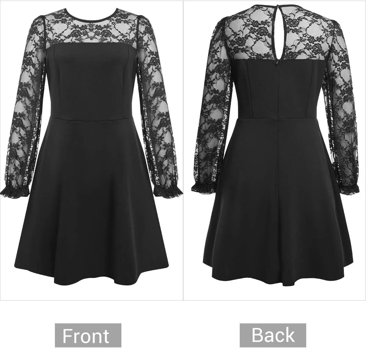 Holipick Women's Cocktail Dresses Wedding Guest Party Crew Neck Short A Line Dress with Lace Sleeves