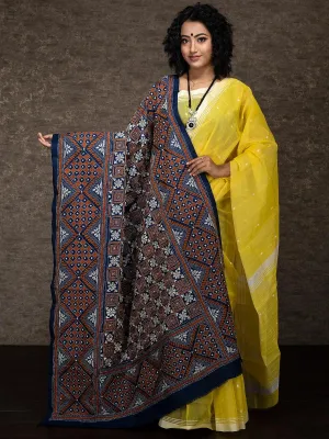 Indigo Bangalore Silk Kantha Stitch Dupatta