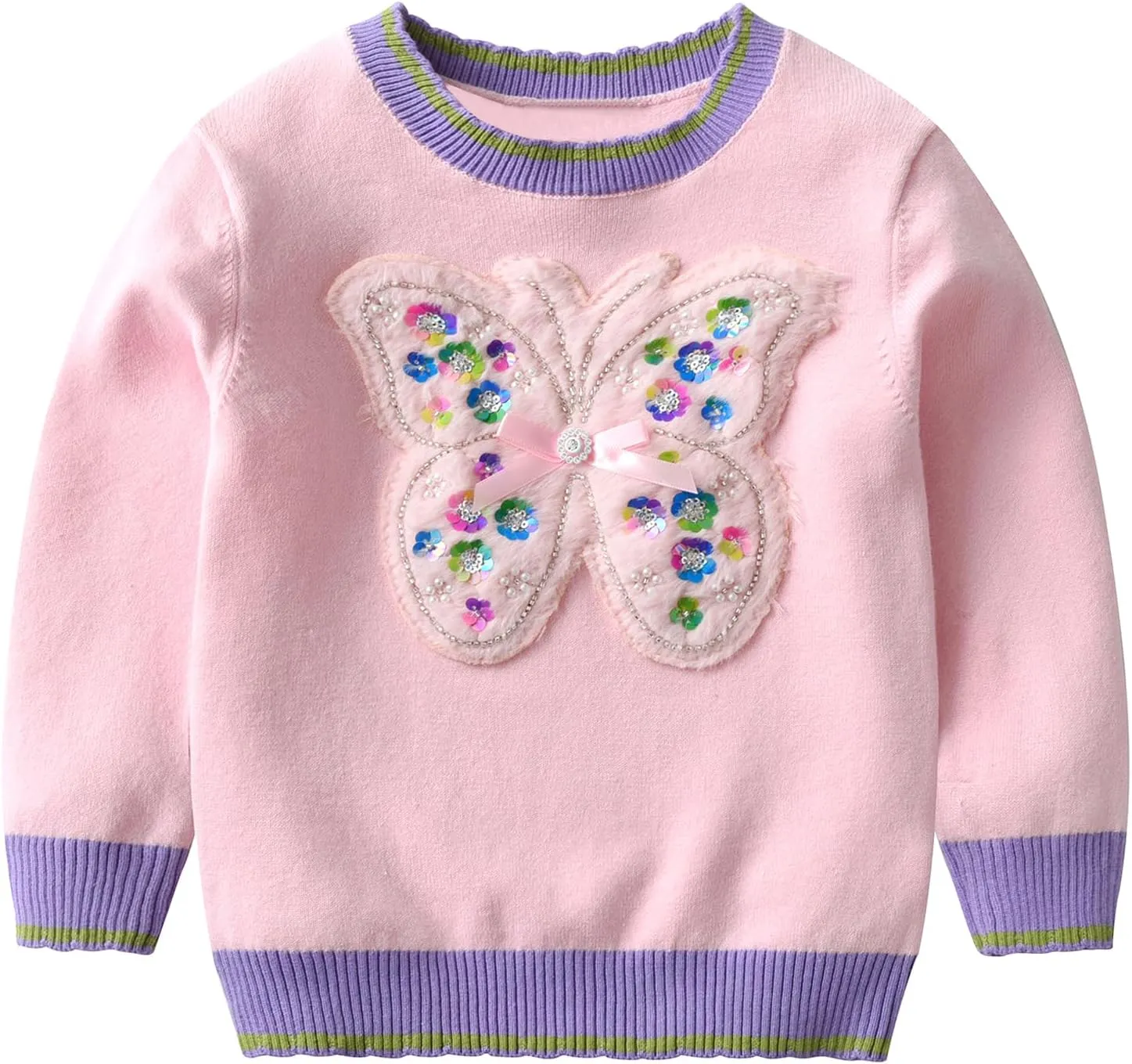 Julerwoo Toddler Girl Pink Pullover Sweaters Rainbow Prints Crewneck Knit Sweater Tops