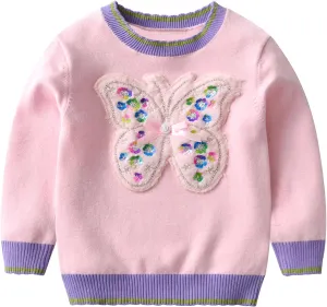 Julerwoo Toddler Girl Pink Pullover Sweaters Rainbow Prints Crewneck Knit Sweater Tops
