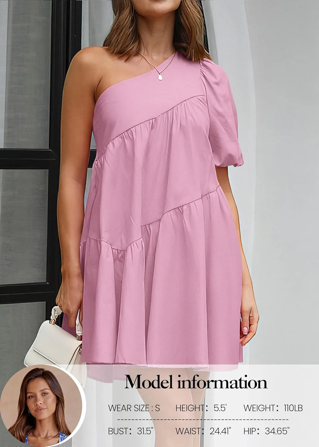KIRUNDO Summer One Shoulder Mini Baby Doll Dresses Women 2025 Casual Puff Sleeve Loose Tiered A Line Flowy Short Dress