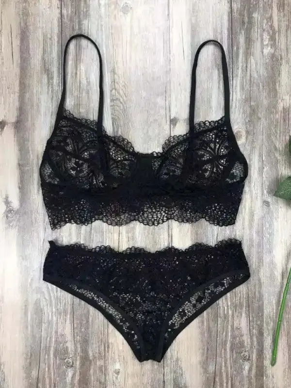 Lace Lingerie Set, Solid Color Set