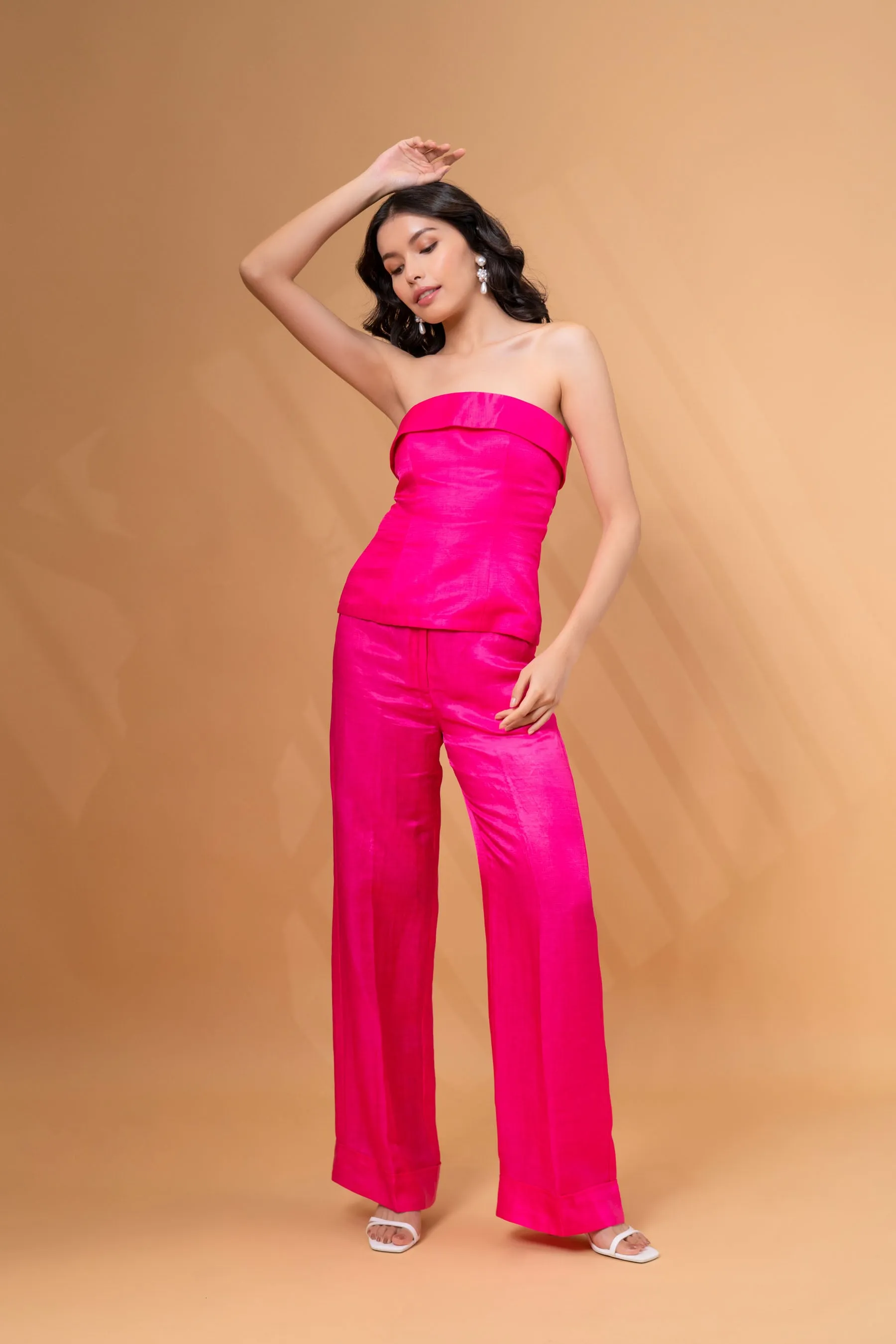 Linen Tube Top With Straight Pants Co-ord