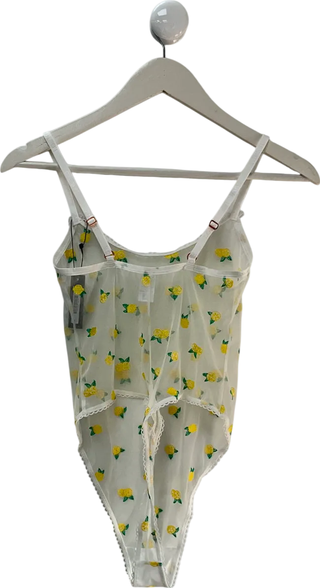 Lounge Underwear Lemon Print White Lace Bodysuit UK M