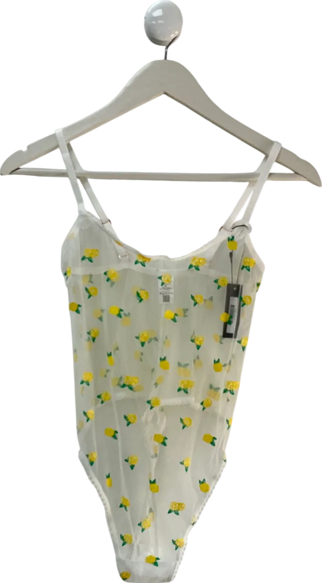 Lounge Underwear Lemon Print White Lace Bodysuit UK M