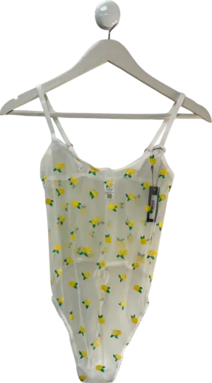 Lounge Underwear Lemon Print White Lace Bodysuit UK M
